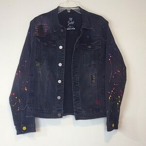 SWITCH REMARKABLE Black Distressed Embroidered Pocketed Jean Jacket